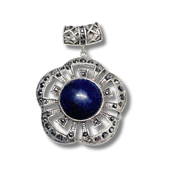 Antique Silver Genuine Lapis Lazuli Pendant for her Gemstone Pendant - Picture 11 of 11